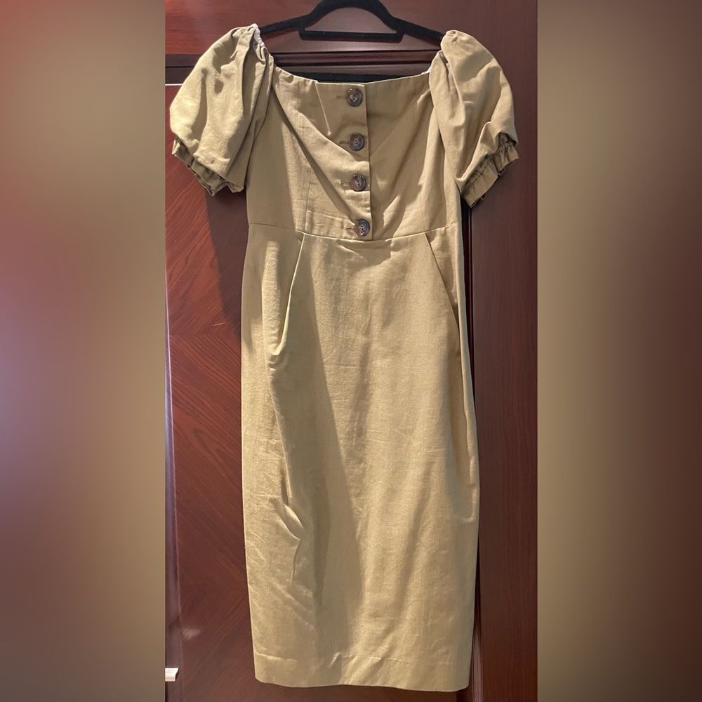 Zara Olive Green Midi Dress with Button Detail